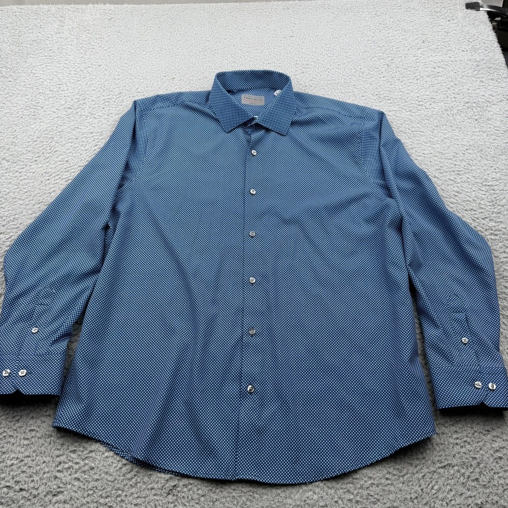 Perry Ellis Portfolio Shirt Mens XL Blue Micro Dot Slim Fit Performance Tech